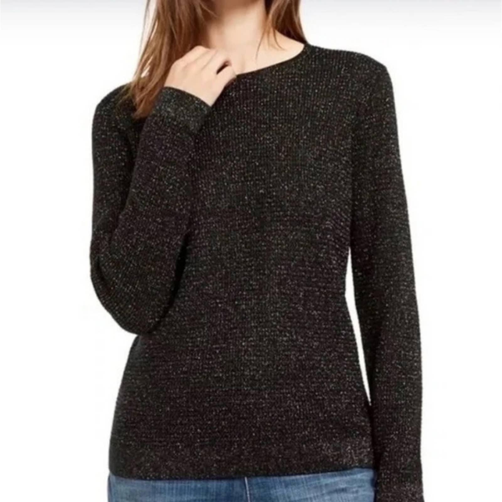 Eileen Fisher Merino Sparkle Sweater Xxs New Wool Blend Black Metallic